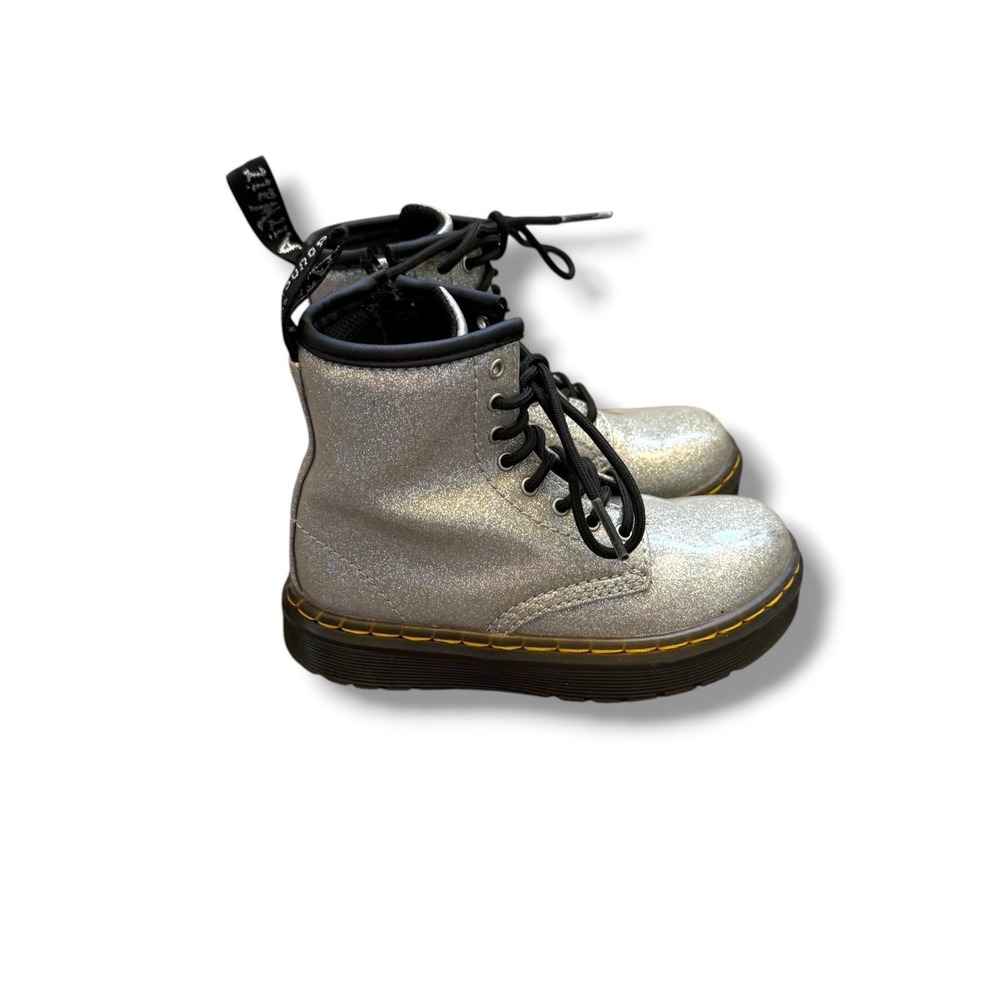 Dr Martens 1460 Boots Toddler 9 Silver Glitter Side Zip Lace Up Combat Docs